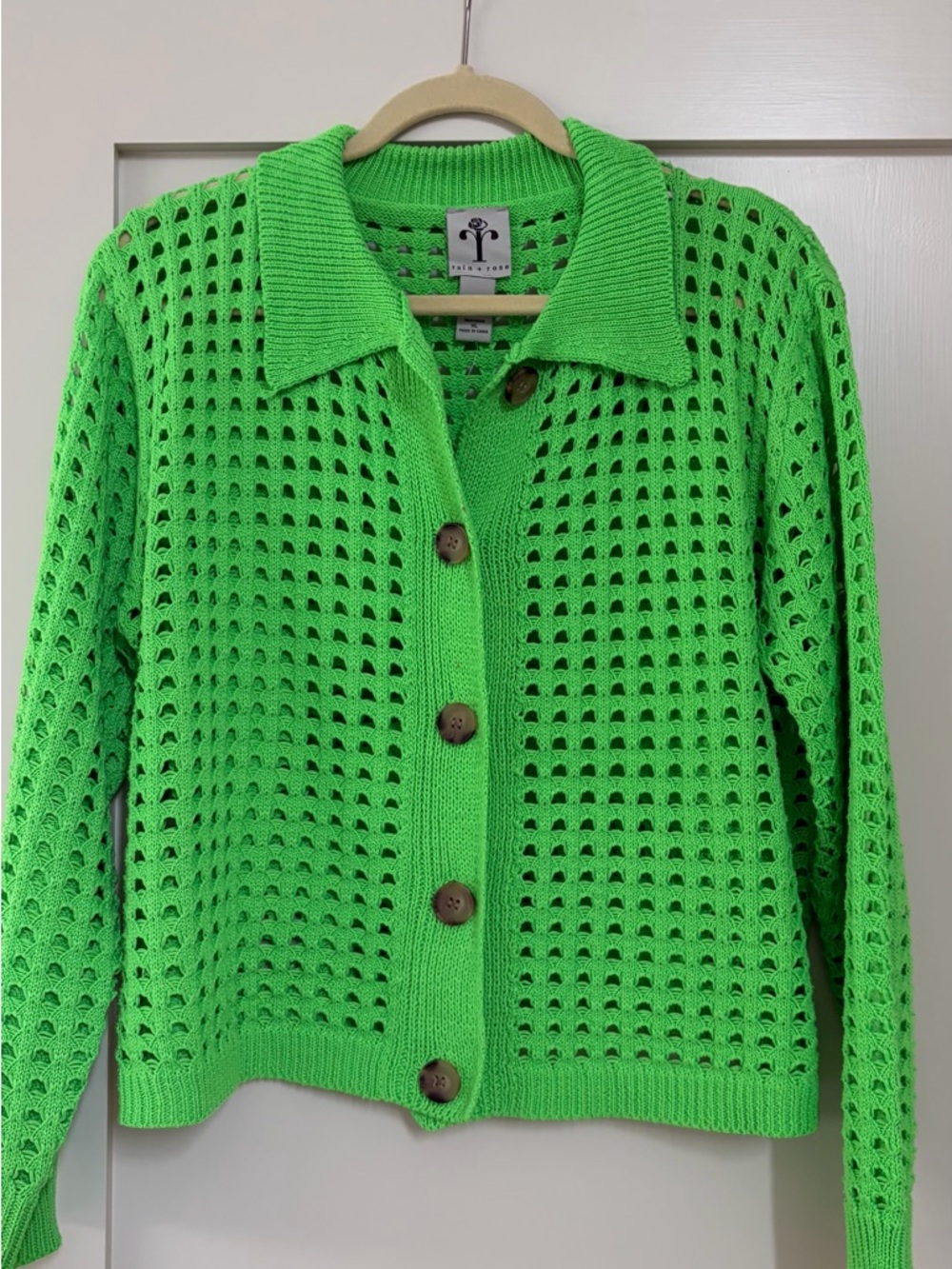 Open-Knit Button-Front Sweater Cardigan - Bright Green